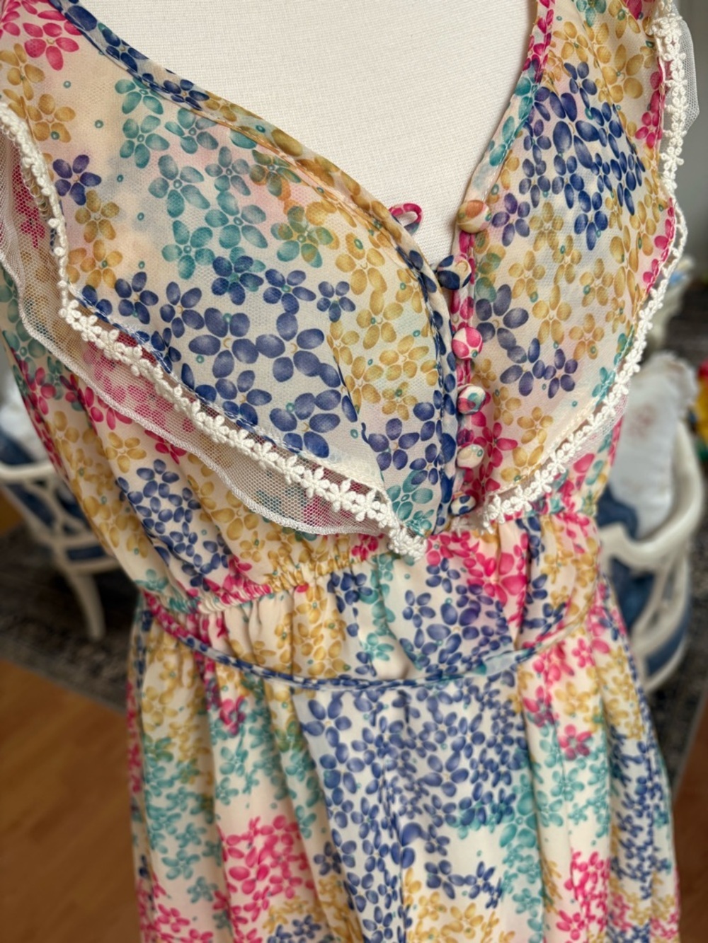 Darling Floral Ruffle Mini Dress in Multicolor - Picture 3 of 5